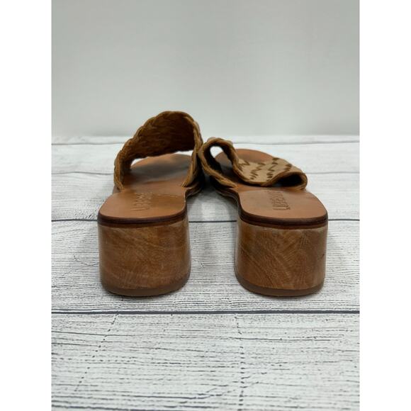 Liberté Santorini Womens Brown Woven Leather Mules Wooden Heel Sandals Size 9 - Picture 6 of 10